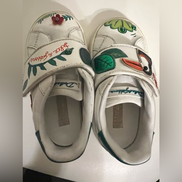 Gabbana Girls White/ Green  Portofino Leather Sneakers Sz 22, US 6.5 - Picture 7 of 13